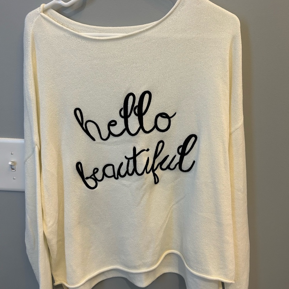 Light weight creamy white sweater, hello beautiful size small